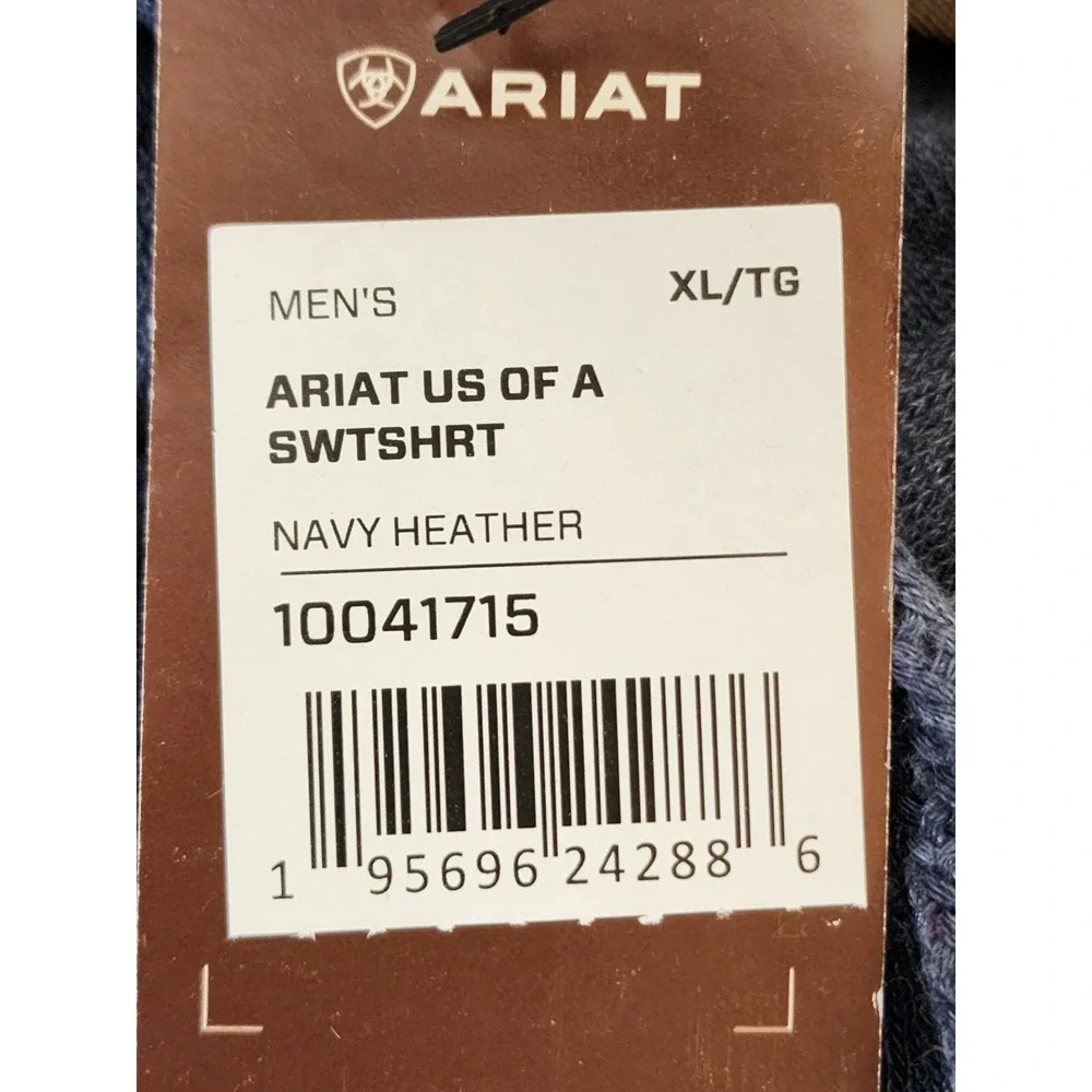 Ariat Mens Size XL Heather Blue US of A Fleece‎ Pocket Hooded Sweatshirt